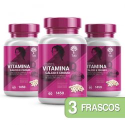Vitamina D + Cálcio e Cromo com Óleo de Cártamo, Coco, Pectina e FOS - Kit 3 Frascos