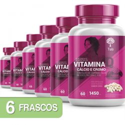 Vitamina D + Cálcio e Cromo com Óleo de Cártamo, Coco, Pectina e FOS - Kit 6 Frascos